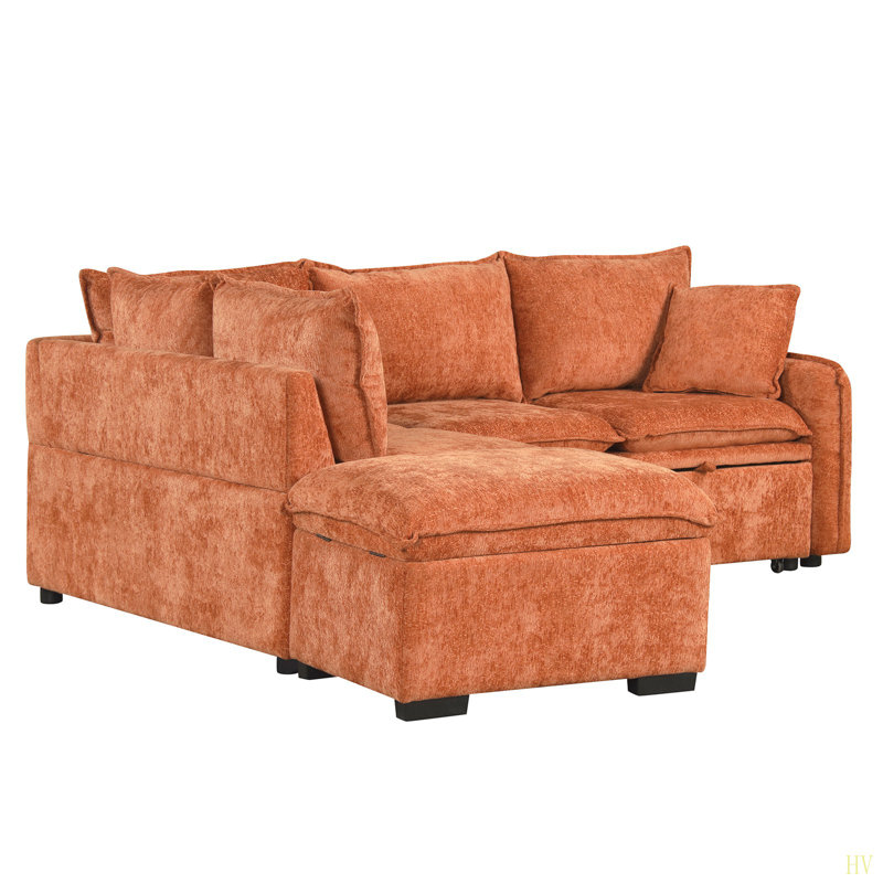 Canapé-lit modulaire en L de 82,67 po avec un repose-pieds, deux coussins, deux prises de courant et deux ports USB pour le salon