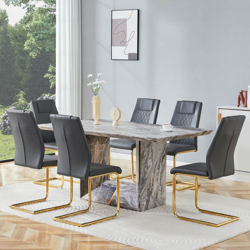 Ensemble de table de salle à manger moderne 63 po pour 4 à 6, table rectangulaire en faux marbre pour la salle à manger et la cuisine