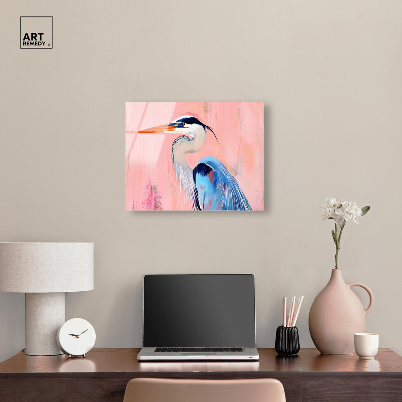 Art mural en acrylique Rosy Dawn Heron par Art Remedy, prêt à être accroché, H 16 po x l 20 po