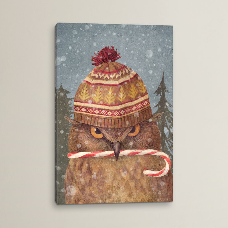 «Christmas Owl», impression sur toile tendue, H 12 po x l 8 po x P 0,75 po, Toile tendue, Pas de tapis