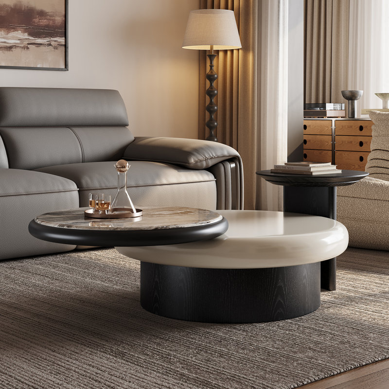 Rotatable Solid Wood Coffee Table With Microcrystalline Stone Countertop