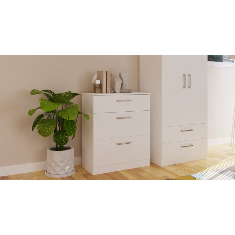 Fully Assembled Aliveya 3 - Drawer Chest of Drawers, White Matt