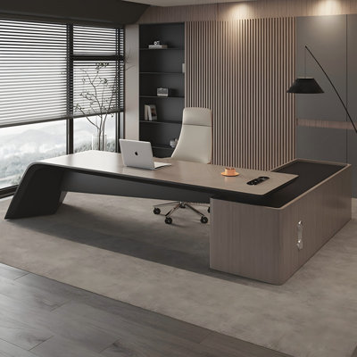 Bureau de direction 94,49 "moderne avec lumières de luxe et café noir avec cabinet d'appoint
