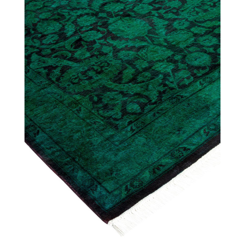 Tapis noué à la main unique en son genre Holsworth - vert