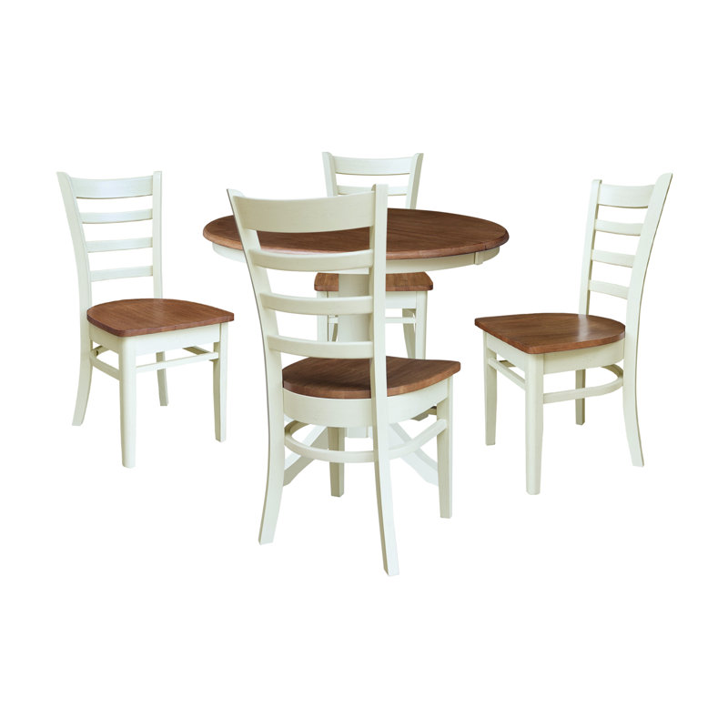 Ensemble de salle à manger extensible Deriya, 5 pièces : 1 table, 4 chaises, Noyer blanc / écorce