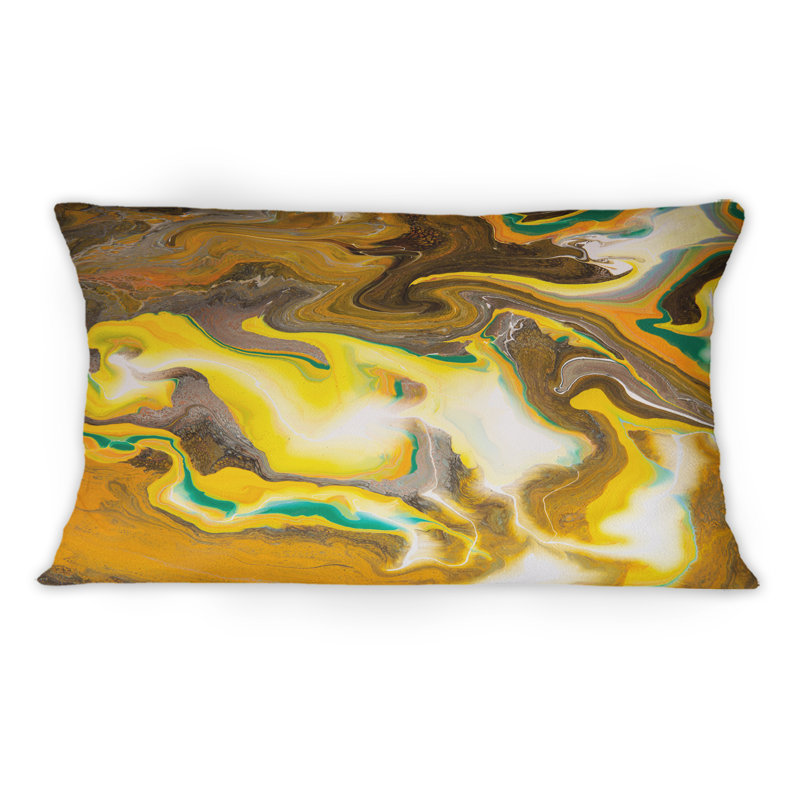 Coussin décoratif imprimé kaki vif et marbre jaune 12 po x 20 po
