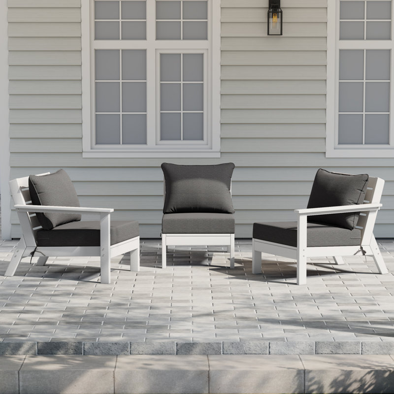 Ensemble de conversation à assise profonde 3 pièces avec coussins, White, Gray