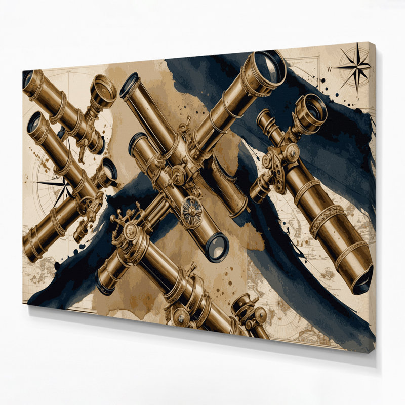 Art mural sur toile beige, "Nautical Telescopes", H 11 po x l 14 po