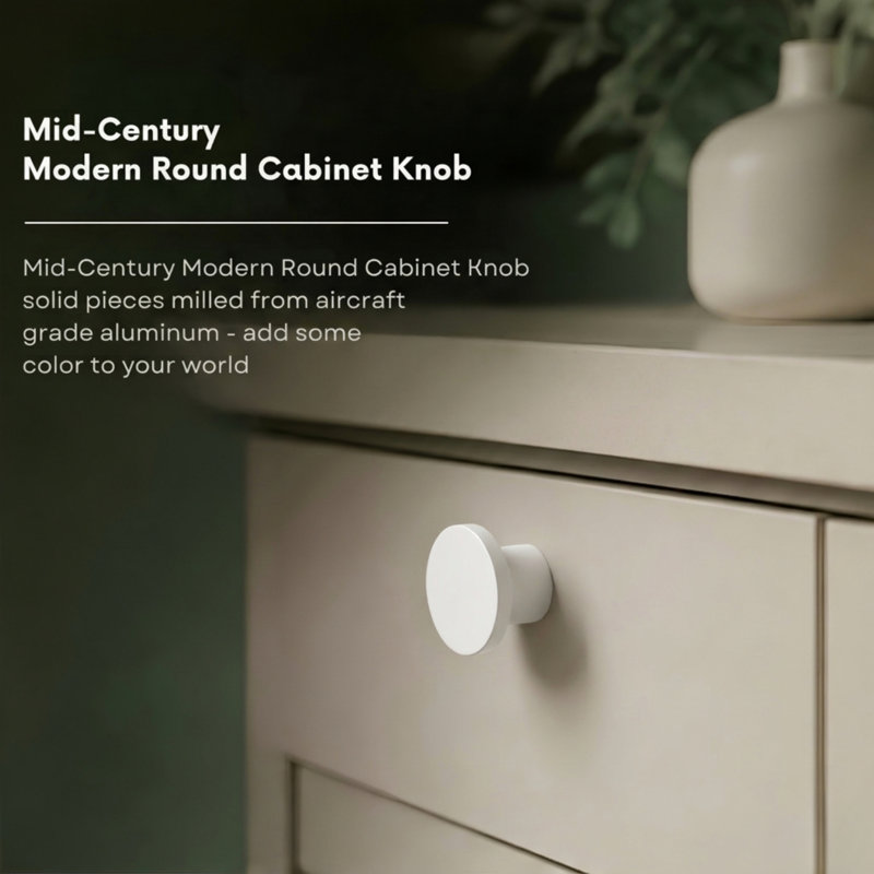 1" Diameter Circle Knob, Snow (White)