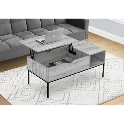 Coffee Table, 42" L, Rectangular, Cocktail, Lift-Top, Dark Taupe, Black Metal, Contemporary, Modern
