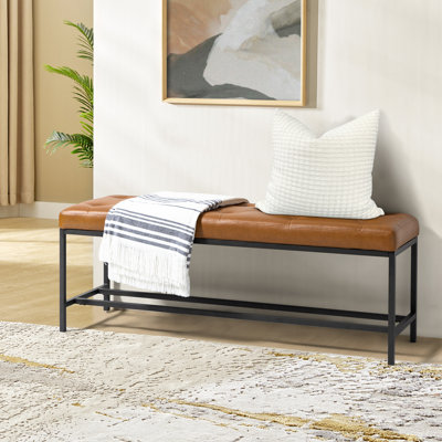 Anahli 50" W Faux Leather Upholstered Bench with Button-tufted Design