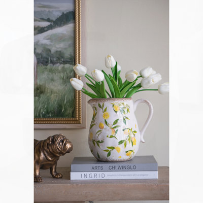 Ceramic Pitcher Vase with Lemon Motif