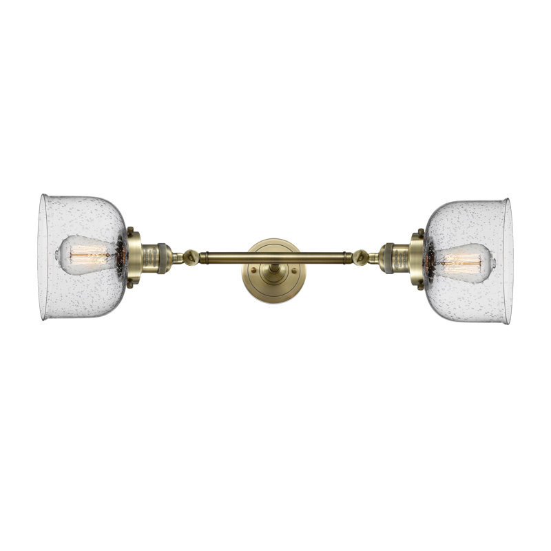 Bell - 2 Light 19" Bath Vanity Light, Seedy, 60 Watt Vintage Incandescent Bulb, Antique Brass