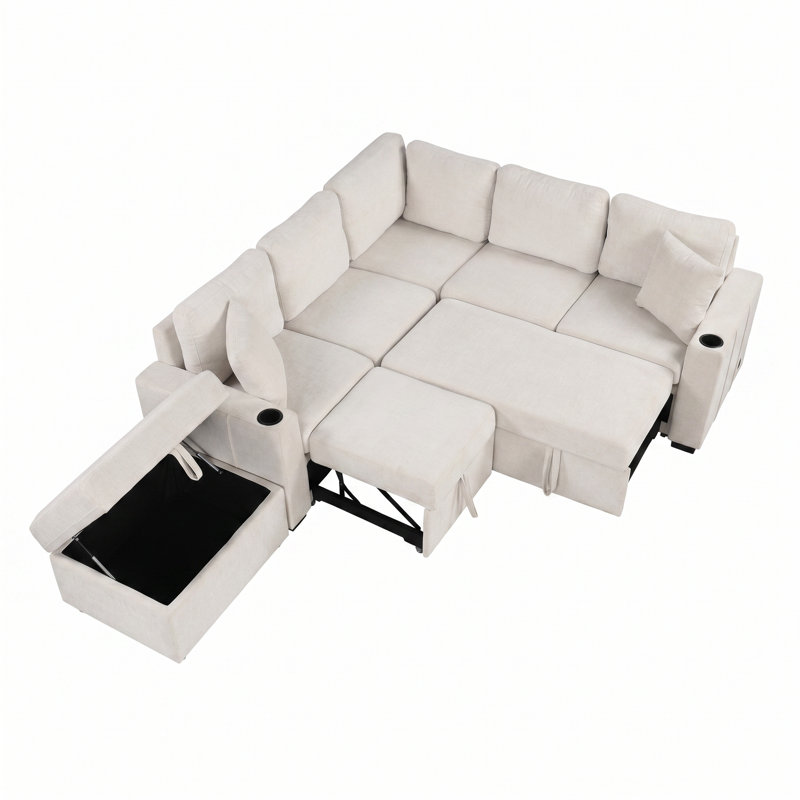 Canapé-lit modulaire en L 84,7 po Chenille, Beige