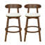  Tabourets de comptoir modernes en noyer et beige, ensemble luxueux de 2 tabourets hauts, sièges en bois d'hévéa à dossier courbé contemporain