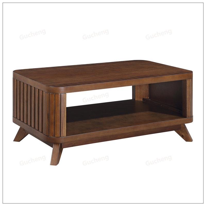 Rectangular Wood Coffee Table with Solid Pine Legs and Open Storage Shelf, Easy Assembly for Living Room Decor, Espresso