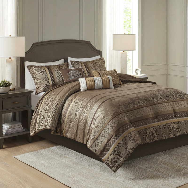 Édredon pour grand lit 7 pièces - brun / doré, motifs éclatants de confort et de style