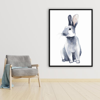 Gray Curious Rabbit Print On Canvas