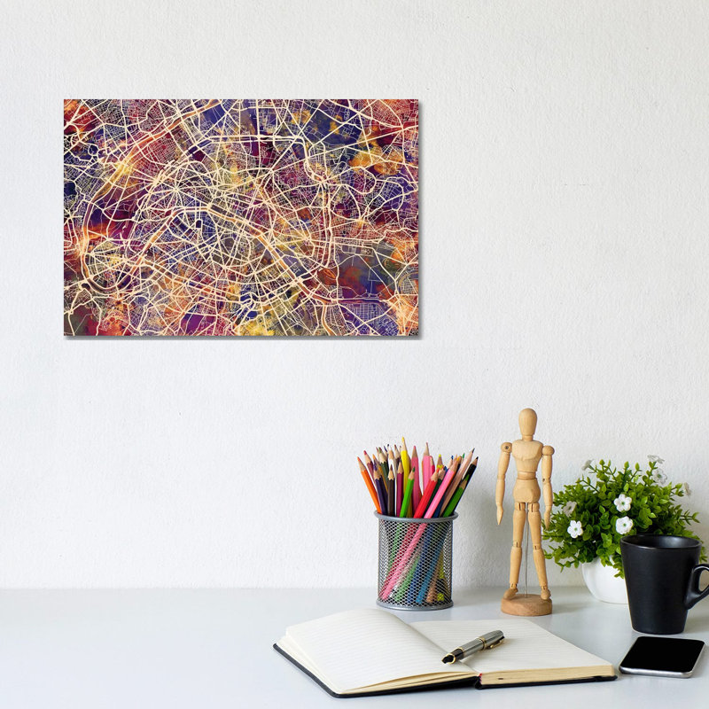 Paris France City Street Map III by Michael Tompsett - Wrapped Canvas Gallery-Wrapped Canvas Giclée, 20.32 cm H x 30.48 cm W