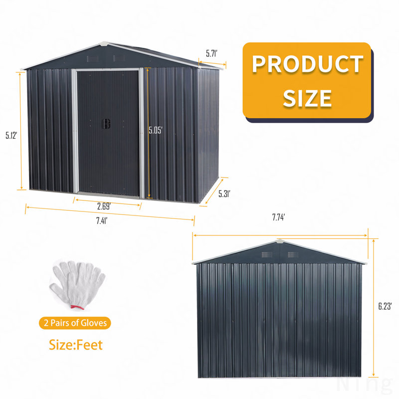 8Ft X 6Ft Outdoor Metal Storage Shed With Metal Foundation, Black