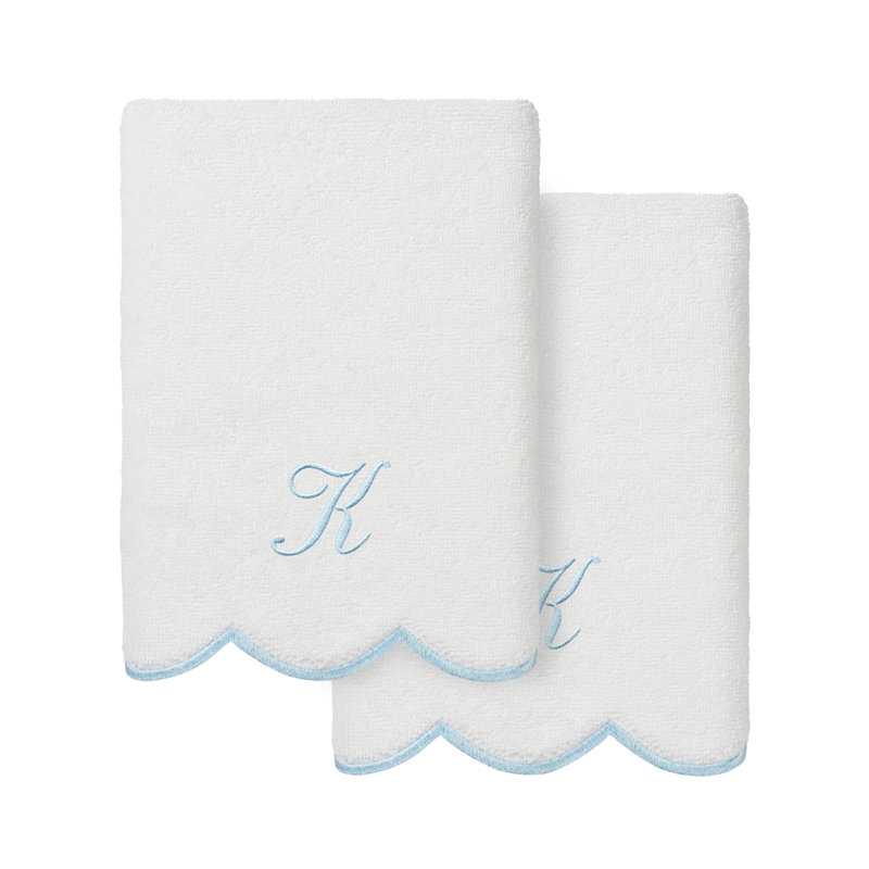  Ensemble de serviettes 100% coton turque ADORNIA, K, Blanc / Bleu, Ensemble de 2 essuie-mains