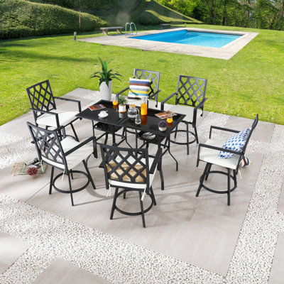 Akshit 6 - Person Patio Dining Set Square Table with Cushions Included