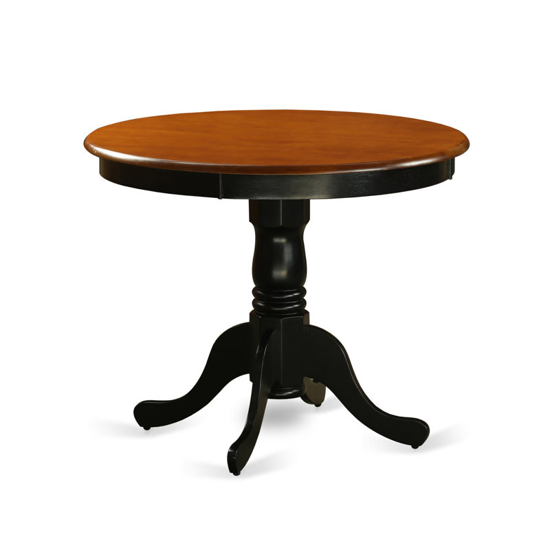 3 Piece Kitchen Table Set for Small Spaces Contains a Round Dining Room Table with Pedestal and 2 Linen Fabric Upholstered Chairs, Black & Cherry