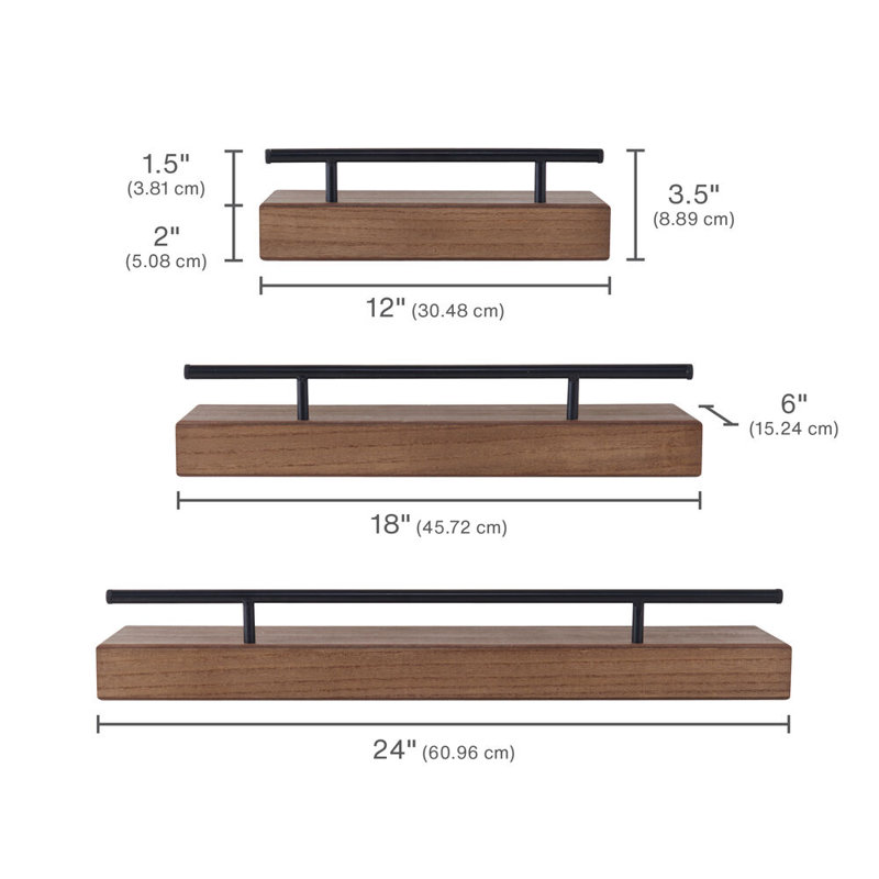 MELANNCO Floating Railing Shelf for Bedroom, Living Room, Bathroom, Kitchen, Natural