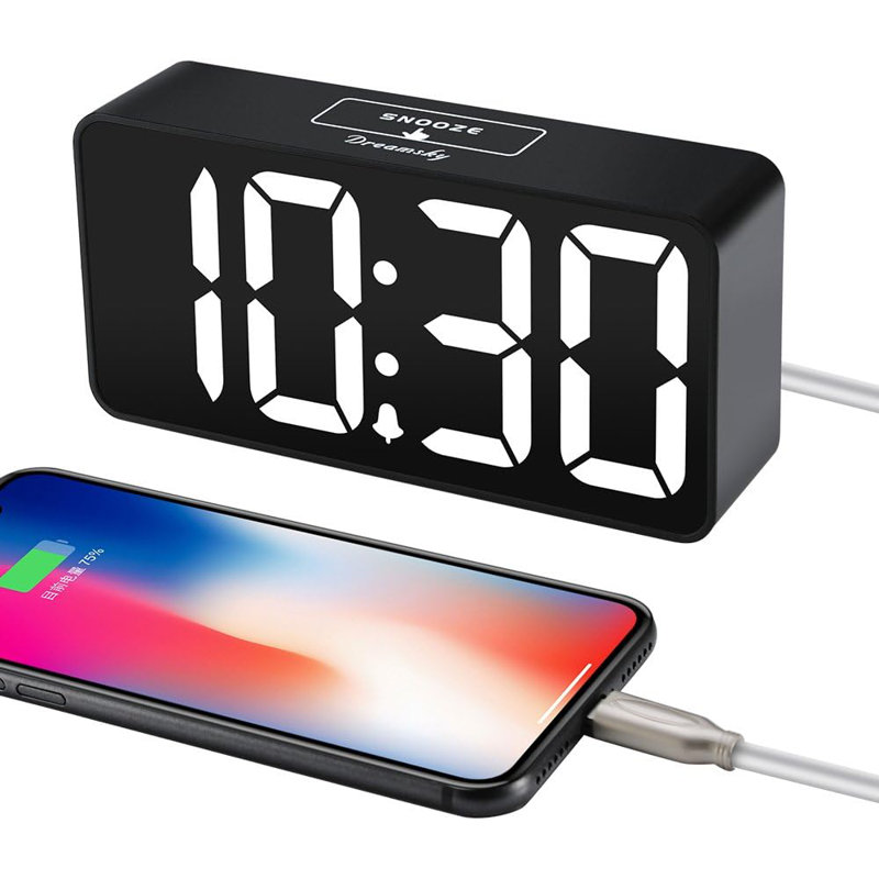 Alarm Clock For Bedroom, Large Big Numbers Display With Brightness Dimmer, Electric Bedside Desk Clock With USB Charging Port