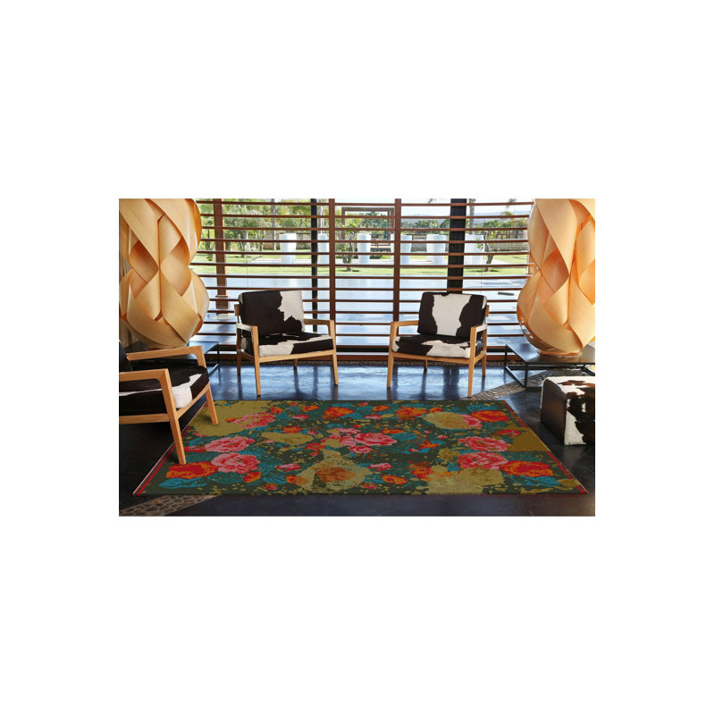 Tapis décoratif coloré à motif de fleur rose lavable à la machine, Rectangle 3 pi 11 po x 5 pi 11 po