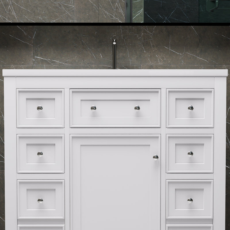 Meuble-lavabo blanc 36 po, sans lavabo, base d'armoire seulement, 1 armoire et 6 tiroirs