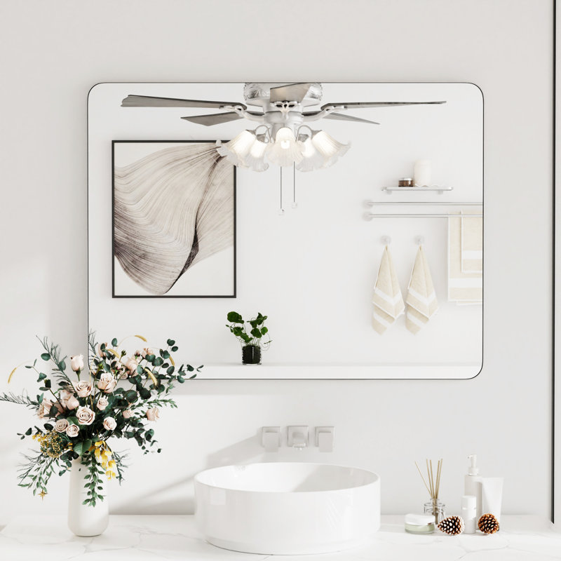 Bathroom Mirror with Tempered Glass and Aluminum Alloy Frame, French Cleat Mounted Rectangle Vanity Wall Mirror for Over Sink, Hangs Horizontally or Vertically.