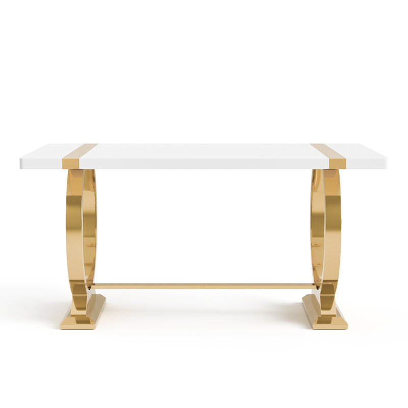Rena Stainless Steel Trestle Dining Table, Gold