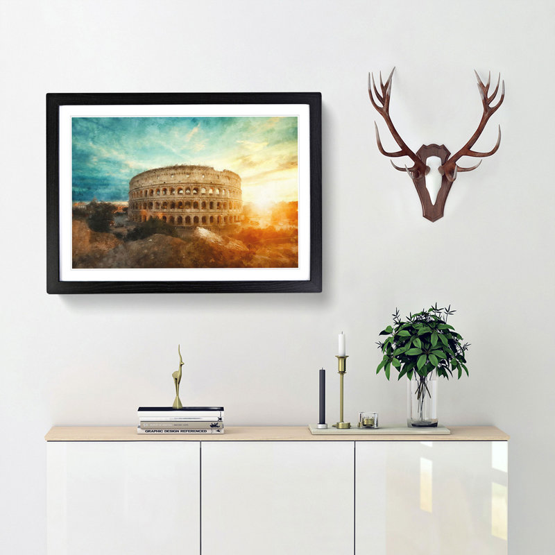 The Colisium in Rome Italy - Picture Frame Painting Print, Black Framed, 62cm H x 87cm W x 2cm D