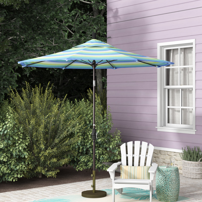 Parasol de marché 7,5 pi Brent, Sunbrella® bord de mer Séville rayé, Noir, noir, noir, noir