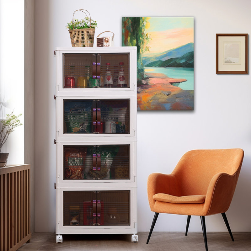 Modern White Plastic 4-Layer Stackable Closet Organizer with Wheels