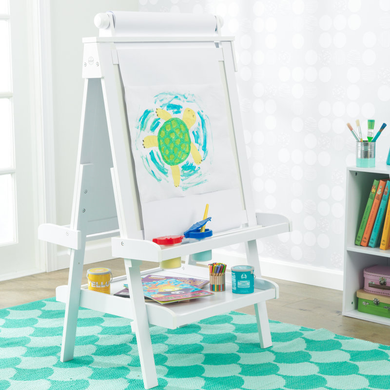 White Freestanding Double-Sided Easel with Paper Roll and Storage