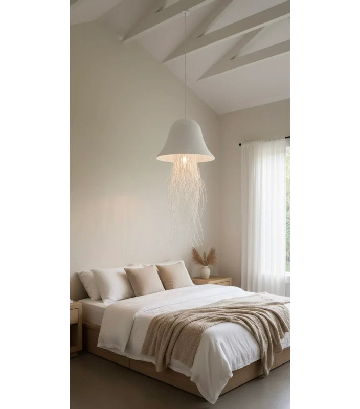 Luminaire suspendu en rotin blanc 28 po Hoguet Cascade, White, Blanc