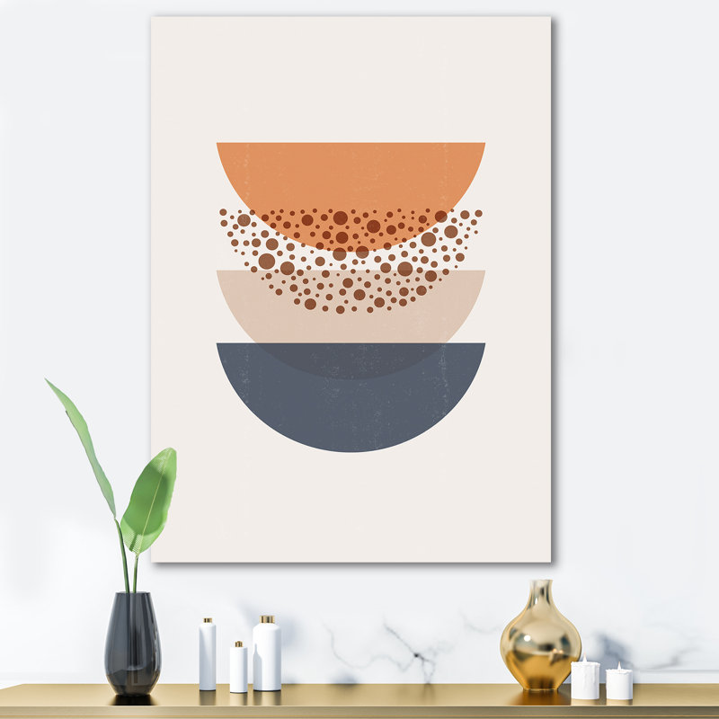«Abstract Sun and Moon Geometrics in Blue and Orange», impression sur toile, H 40 po x l 30 po x P 1 po, Toile tendue