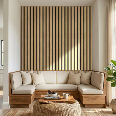 Panneaux muraux décoratifs en bois 96 po x 8 po, panneaux muraux acoustique pour murs et plafonds, panneaux muraux insonorisés, art mural insonorisant