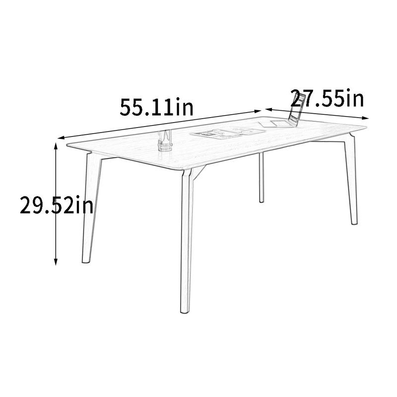 Bureau en bois de frêne avec coins arrondis, H 29,52 po x l 55,11 po x P 27,55 po
