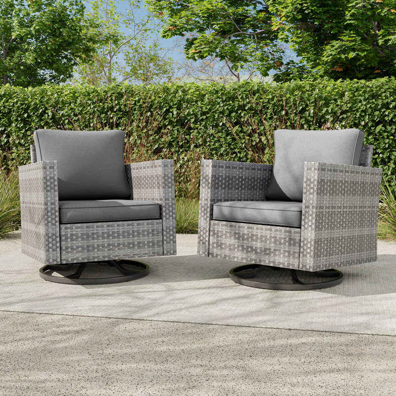 PE Wicker Patio Swivel Chair(Set of 2), Gray Cushion/Gray Frame