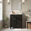 Meuble-lavabo autoportant 24 po en MDF avec lavabo en céramique blanc, armoire de salle de bain noire avec 2 tiroirs, tablettes de porte réglables et tiroir basculant-130996260-130996265