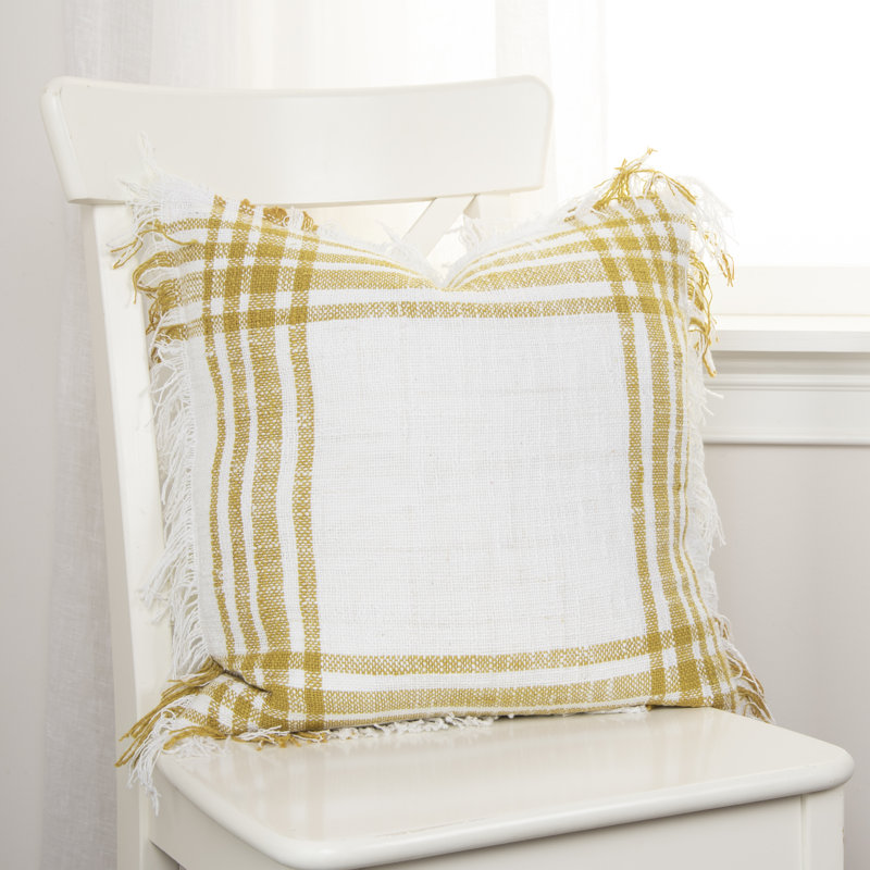  Square Cotton Pillow Cover & Insert, White/Gold