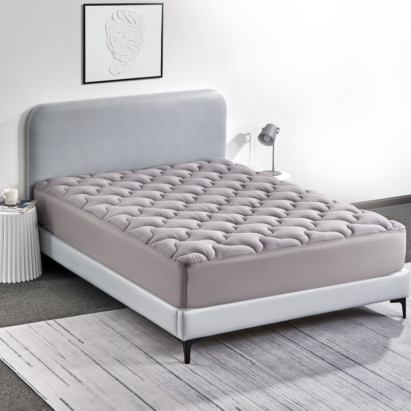 Surmatelas respirant et rafraîchissant, matelassé avec rembourrage en fibres 5D et poches profondes, Gris, Simple TG