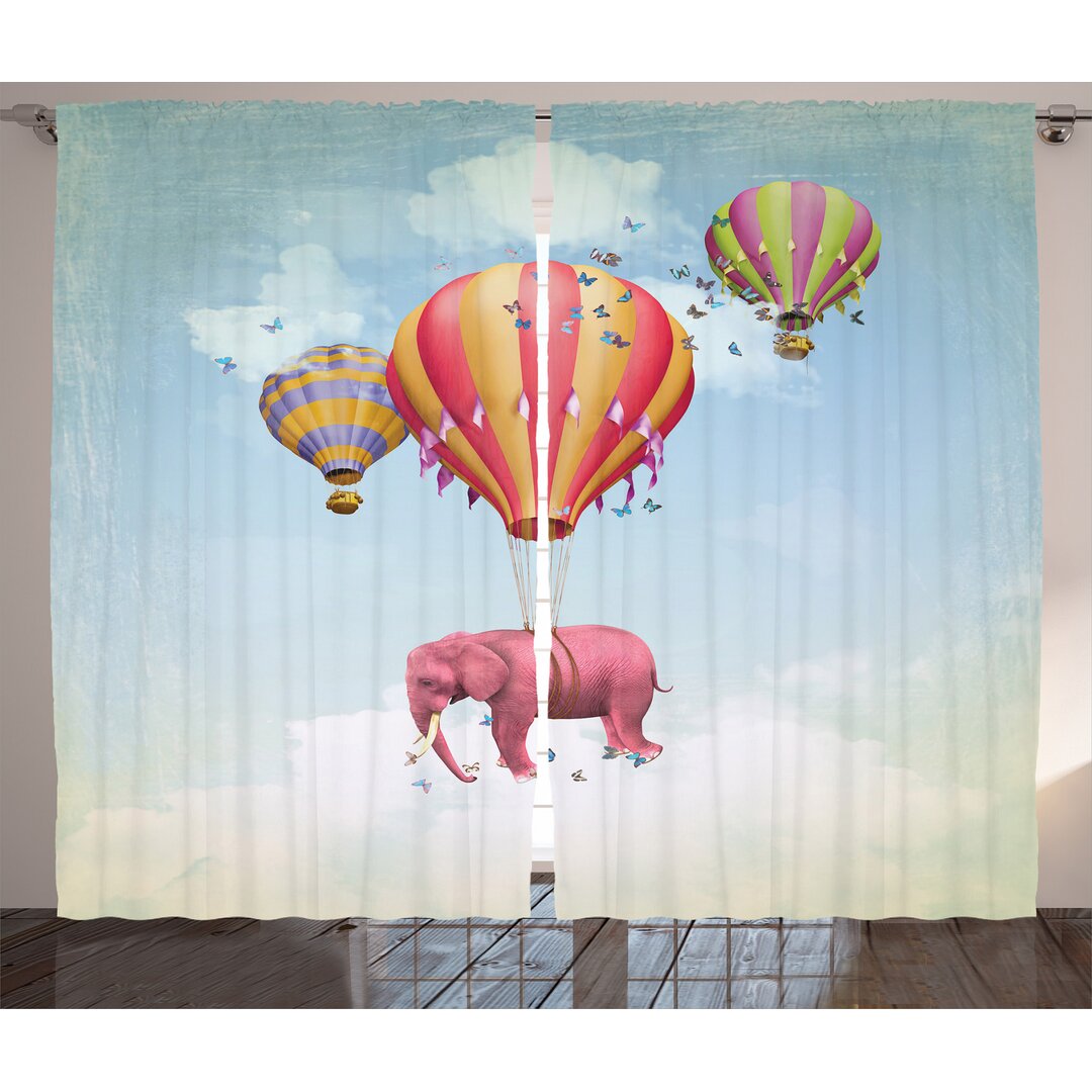 Rustikaler Vorhang, Pink Elephant in Sky, Bunt, Mehrfarbig