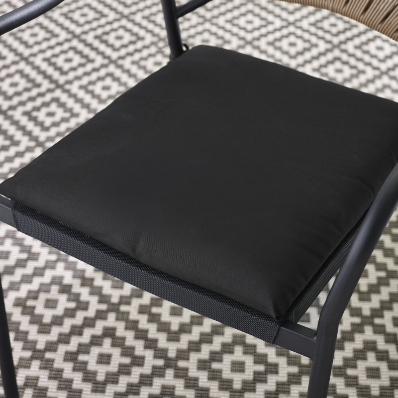 Alvino Set of Garden Dining Chairs - Metal Frame with Natural Rattan for Modern Boho Patio, Black