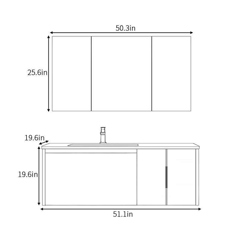 Armoire de salle de bain simple de style moderne et luxueux, 51"