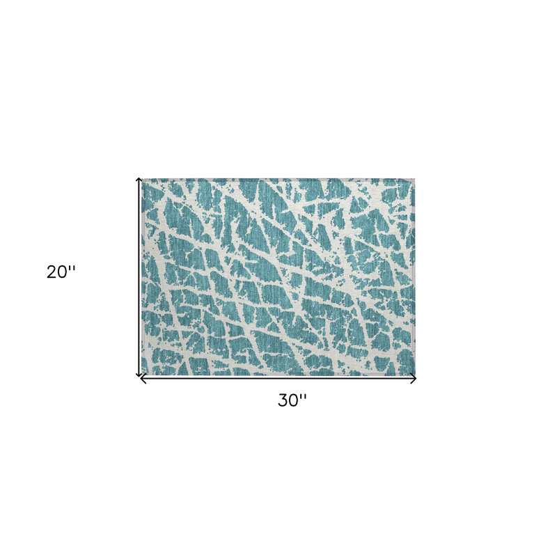 2' X 3' Teal Abstract Washable Non Skid Indoor Outdoor Area Rug