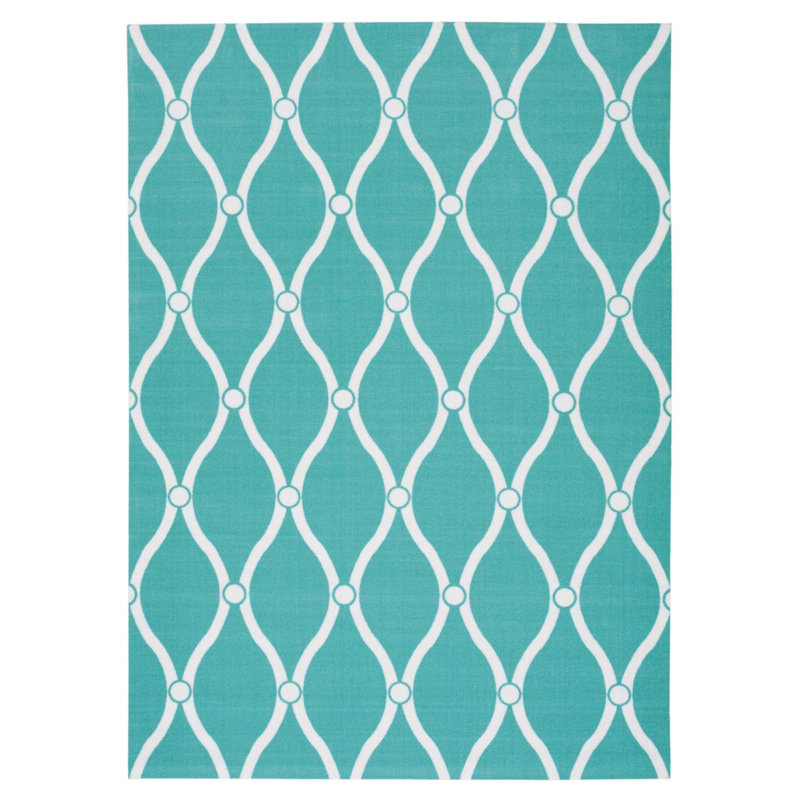 Ammadies Geometric Blue/White Indoor/Outdoor Area Rug, Rectangle 4'3" x 6'3"